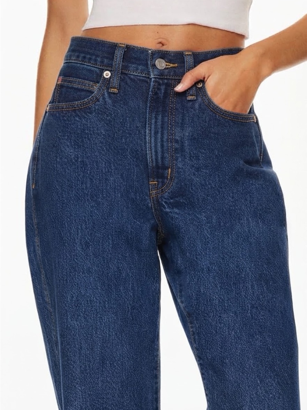 Sunday Best| Aritzia| High-Rise Dark Blue Denim Straight Leg ‘Mom’ Jeans Sz 00